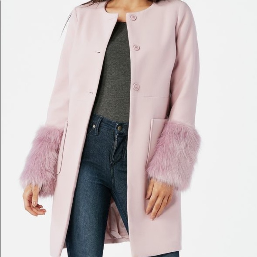 Baby Pink Removable Faux Fur Coat JUSTFABULOUS XL